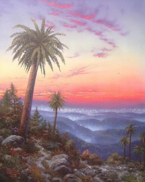 350 人の有名アーティストによるアート作品 Painting - 砂漠の夕日 トーマス・キンケード
